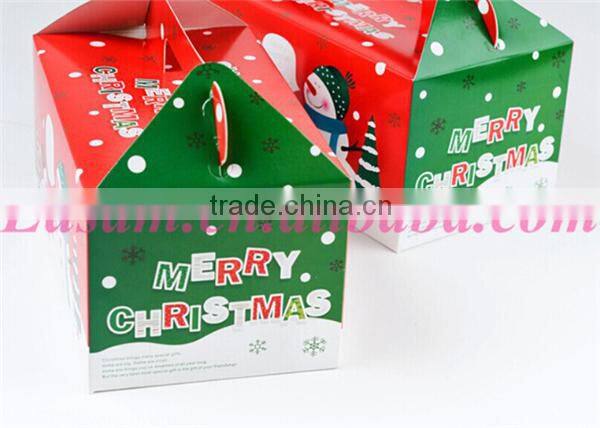 Merry christmas apple cake candy gift box,paper cardboard suitcase box with handle