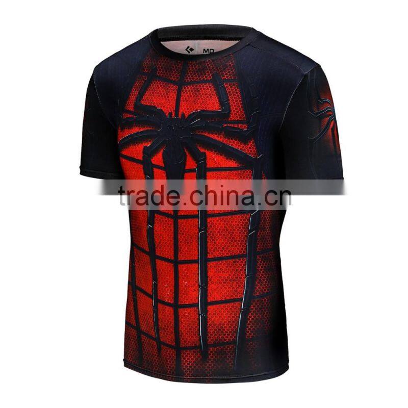 Avengers Captain America/Spiderman/Bat man Justice Superhero Clothing Apparel Men's Sports Running Tights Slim 3D Printing Shirt