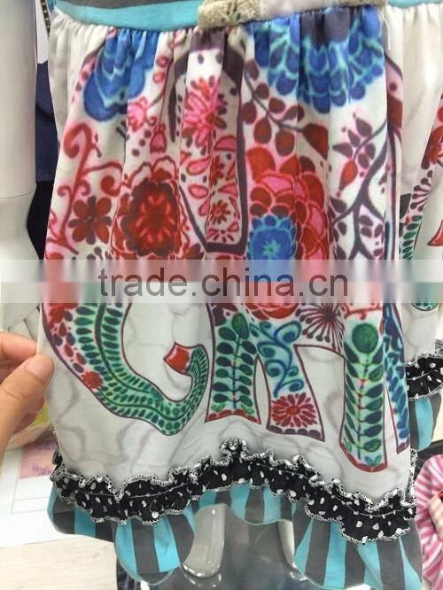 2016 Newest boutique girls summer outfits popular style squirrel printing top cotton ruffle outfits