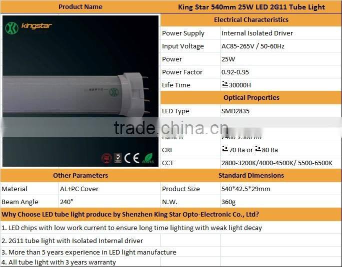 E-ballast Compatible 430mm 2G11 Plug-in LED tube high lumens 110lumen/ w you tube