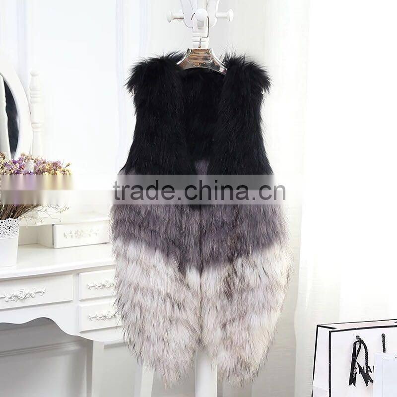 Brand new Real raccoon fur knitted vest charming winter coat for elegant lady good quality