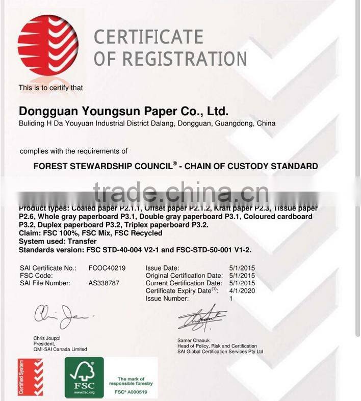 A4 size off setting paperboard/1.2mm duplex paperboards mill