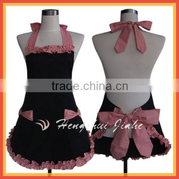 Fashion long bib apron with wide bowknot neck band