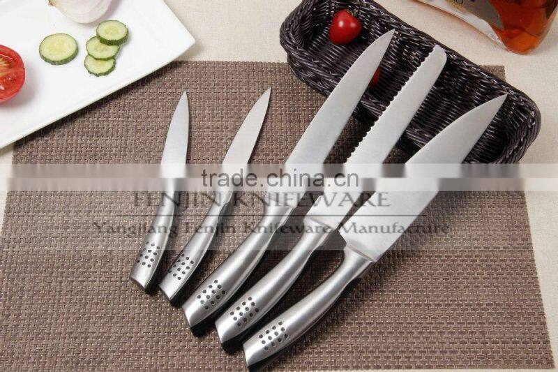 5PCS Stainless Steel Blade Kitchen Knife Set with Block