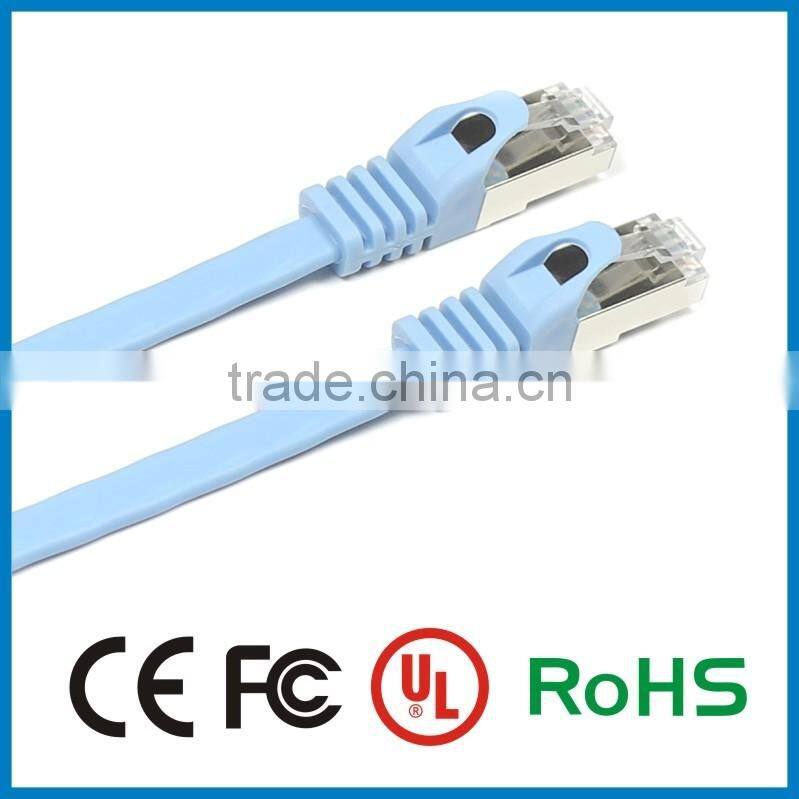 Blue color 4 pairs 32awg copper shielded twisted pair cable cat 6 flat patch cord