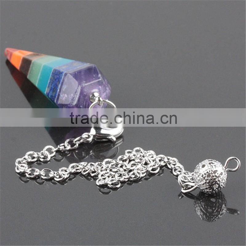 Gemstone Natural Crystal Quartz Point Pendulum Pendants Crystal Point Pendant with Silver Colored Chains