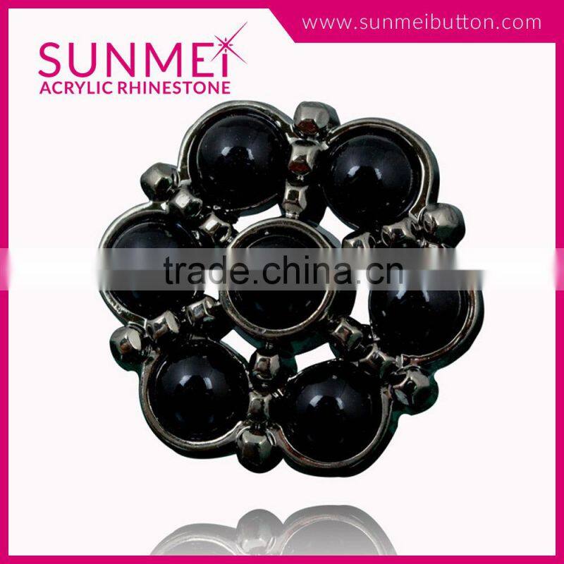 Bulk Black Round Plastic Buttons 25mm with Multiple Fancy Rhinestone