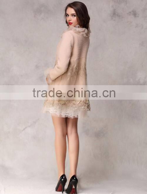 2015 Custom High Quality Lace Collar Winter Coat Europe Style Fashion Casual Women Formal Coat