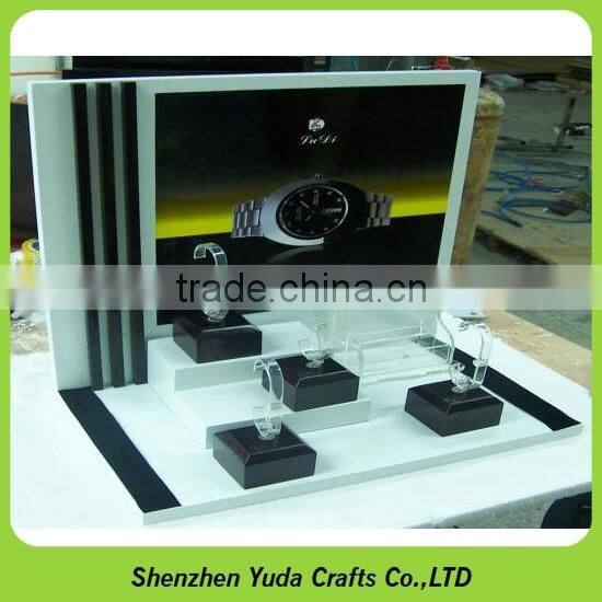 Handmade MDF wood stands C clip watch display mdf design acrylic wood displays in China