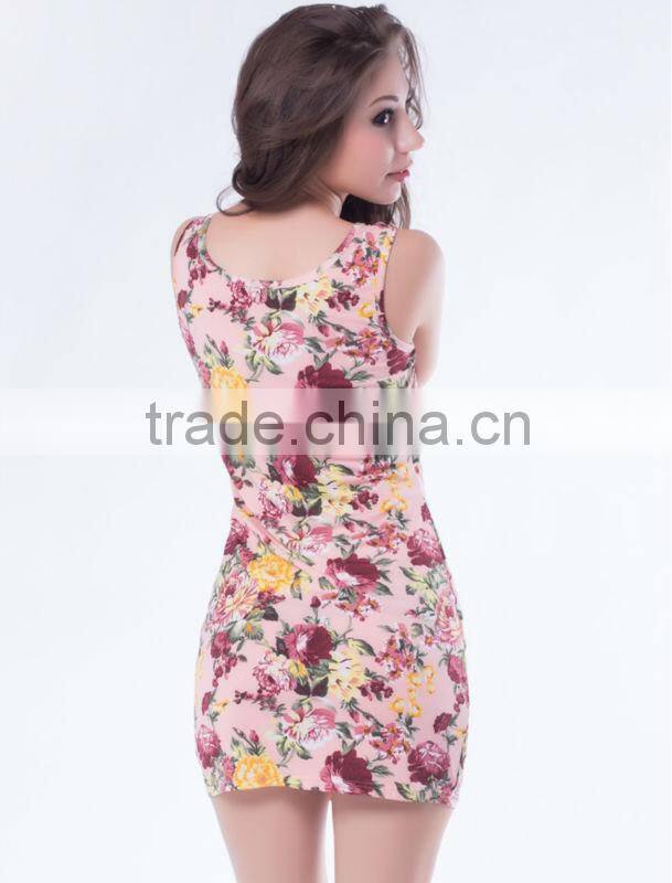 Accept paypal 2015 new fashion sexy ladies party wear short sleeve floral print dress