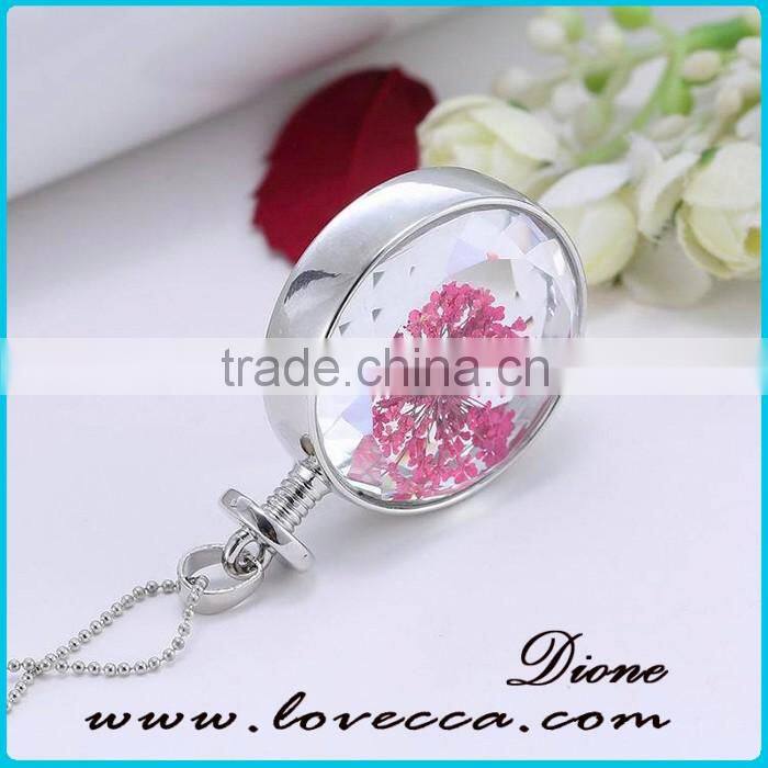 Gold jewellery design PINK flower glass pendant necklace for women