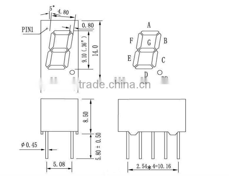 0.36" 7 segment small LED digit display single digit white color