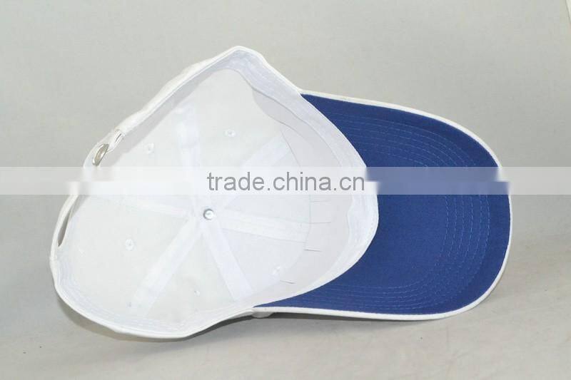 Professional custom 6 panel / 100% cotton/white/blue embroidery trademark/baseball cap