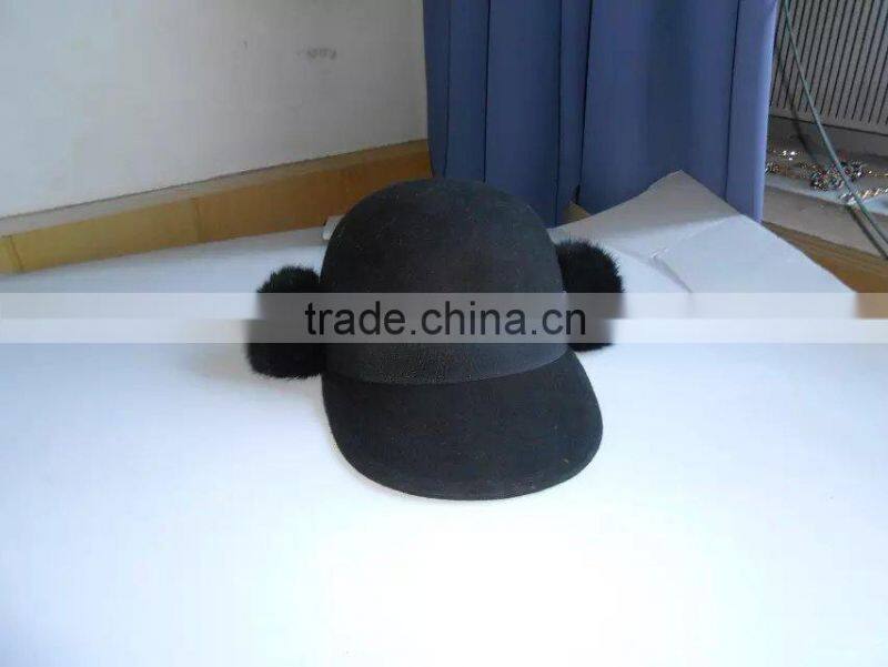 wool felt hat with fur ball