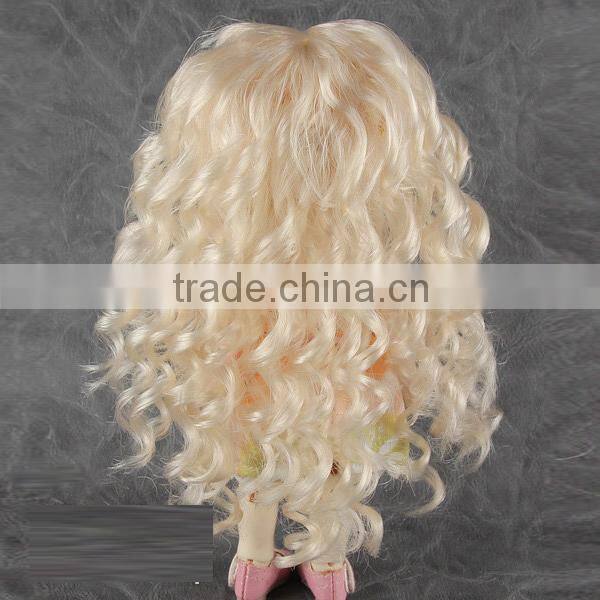 new arrival long spring curly blonde bjd/blythe doll wig with curly bangs