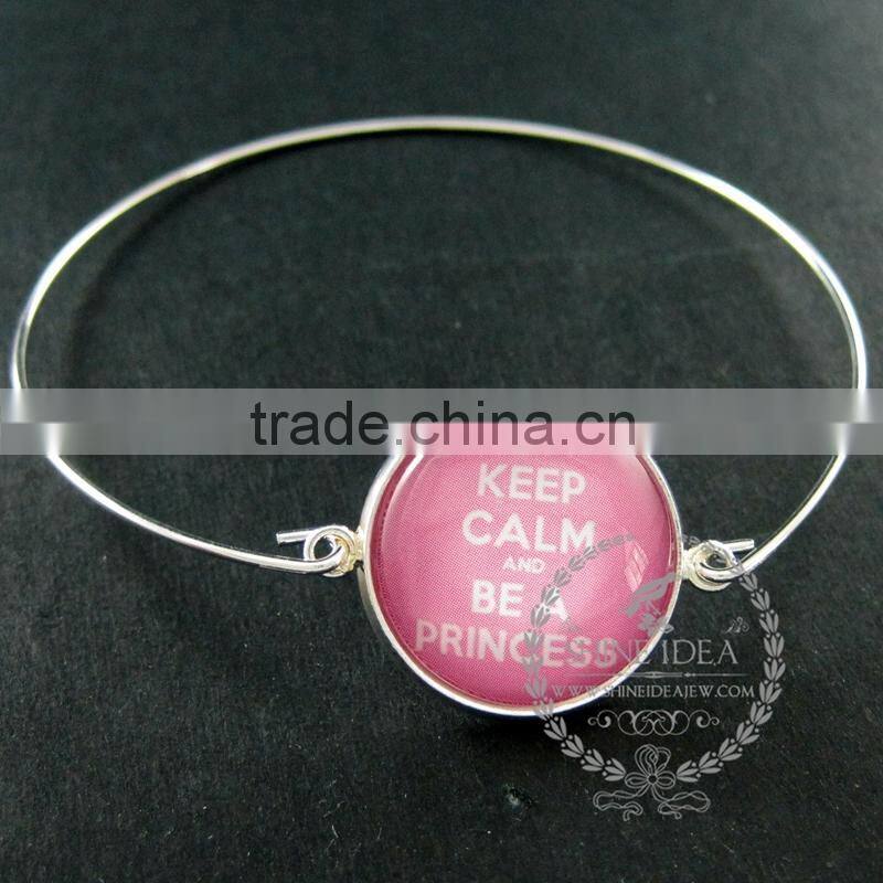 65mm diameter one end open keep calm series 1 candy color collage art cabochon silver wiring fashion bangle bracelet 6420002