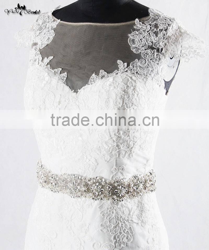 RSW928 Cap Sleeves Illusion Neckline See Through Back Lace Wedding Dresses Mermaid With Detachable Train
