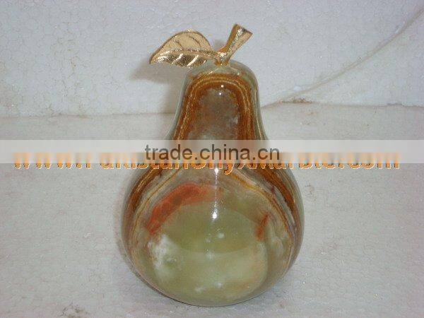 PAKISTAN SUPPLIER Natural Color KITCHEN AND DINING DECORATION ONYX PEAR WITH BRASS LEAF HANDICRAFTS