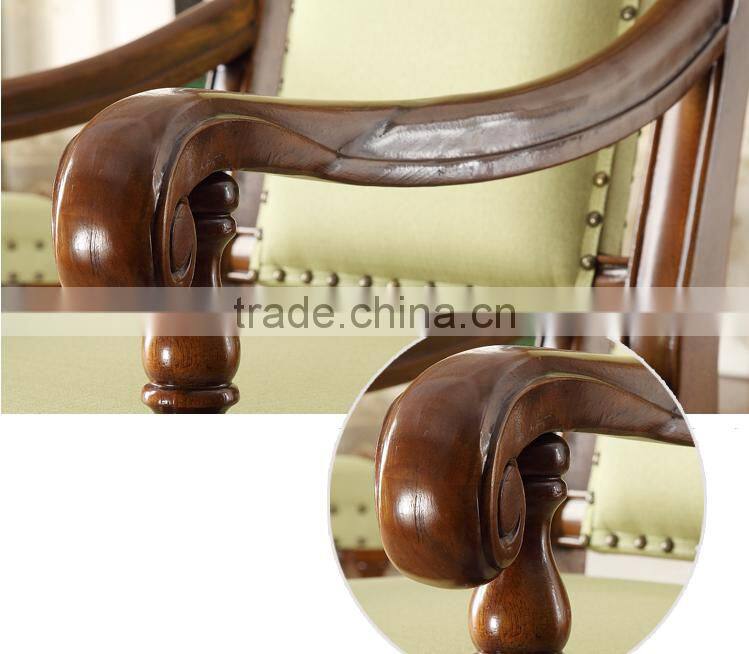 American concise design solid wood hand carved fabric dining chair