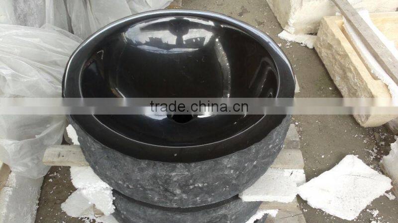 Black granite stone bathroom round sink