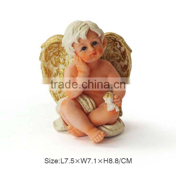 Polyresin Baby Sculpture With Chair Shoes Horse Photo Frame Leaf Holding Baby Figurine Resin Cute Baby Statue