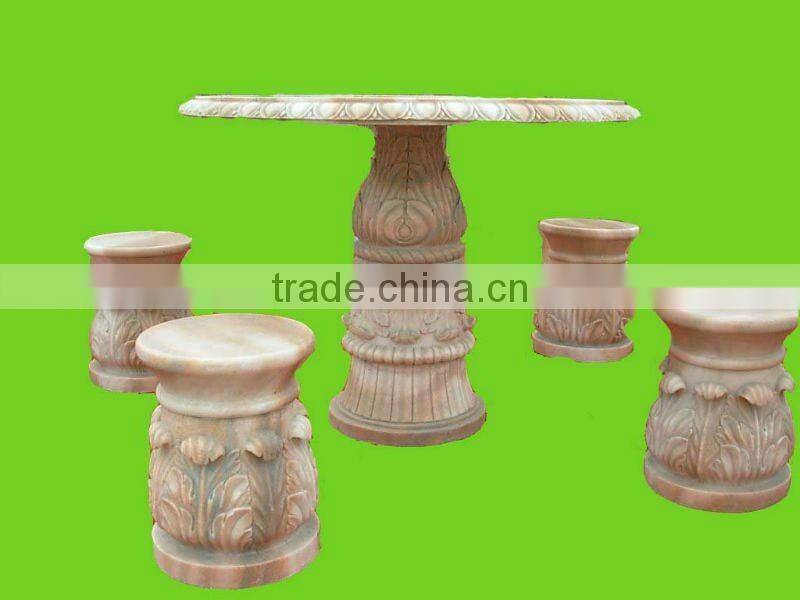 Outdoor White Marble Table And Chairs For Decoration
