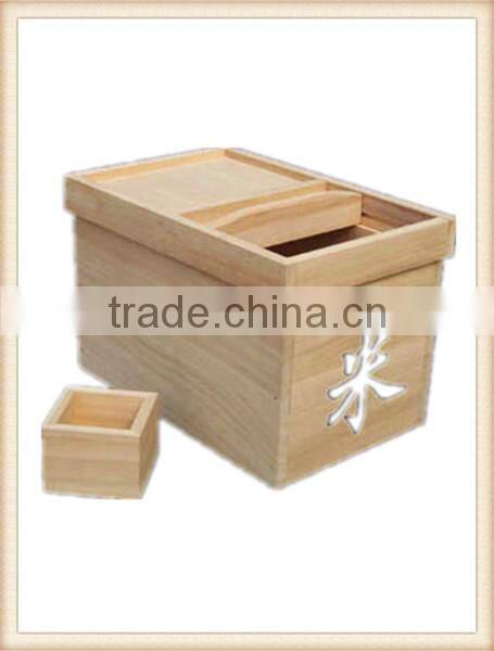 Japanese sliding lid decorative finished wooden rice bucket for Kitchen Cabinet