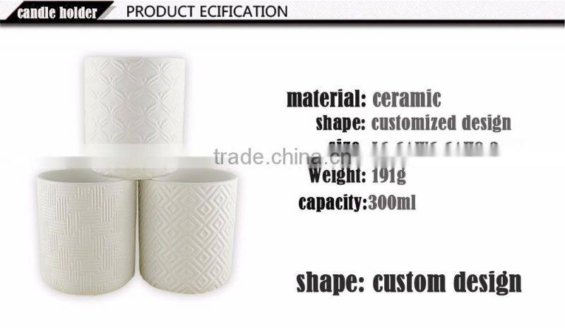 Custom design emboss ceramic Candle holder,tea Light Candlestick