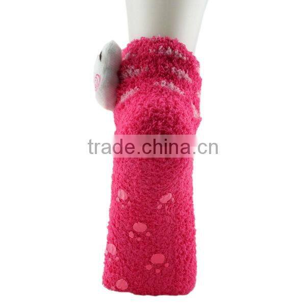 Non-slip design soft animal floor socks with cute 3D animial