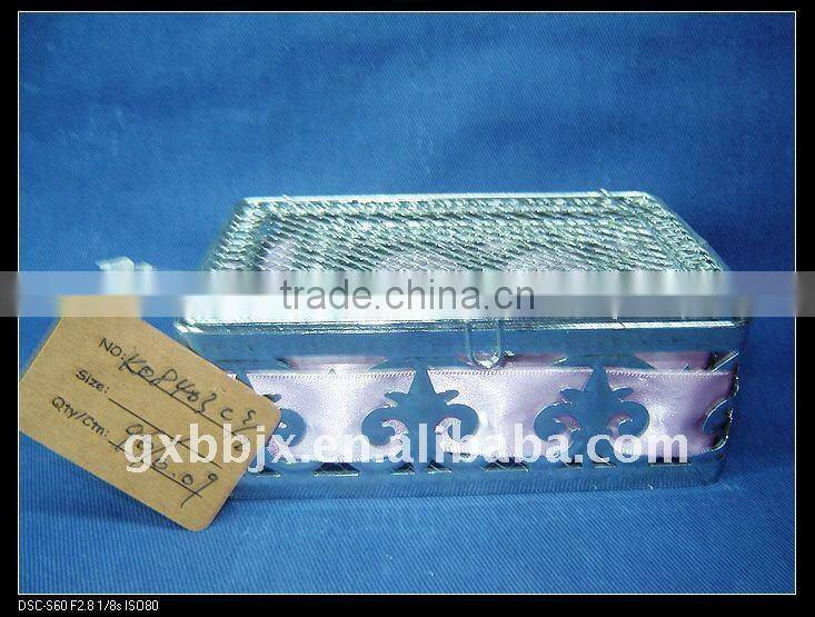 Silver rectangle wire decorative with purple coloured ribbon storage chinese new year gift