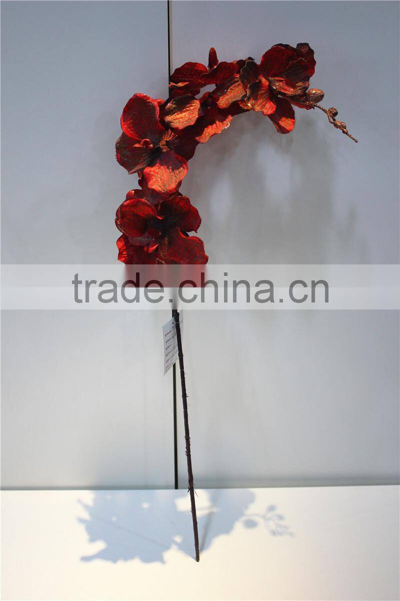 Home garden decoration 90cm hight dark purple Gold string Ascocenda artificial wedding flowers EQDL03 0401