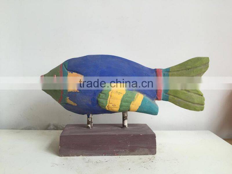 Decorative carving wood fish sculpture