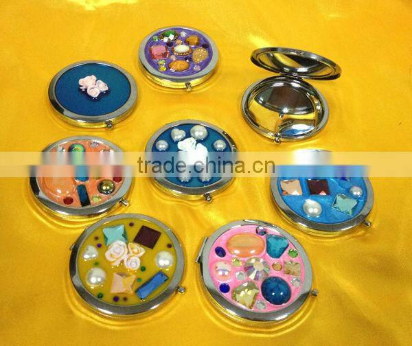 Metal folding round shape rhinestone pocket compact mirror make up mirror