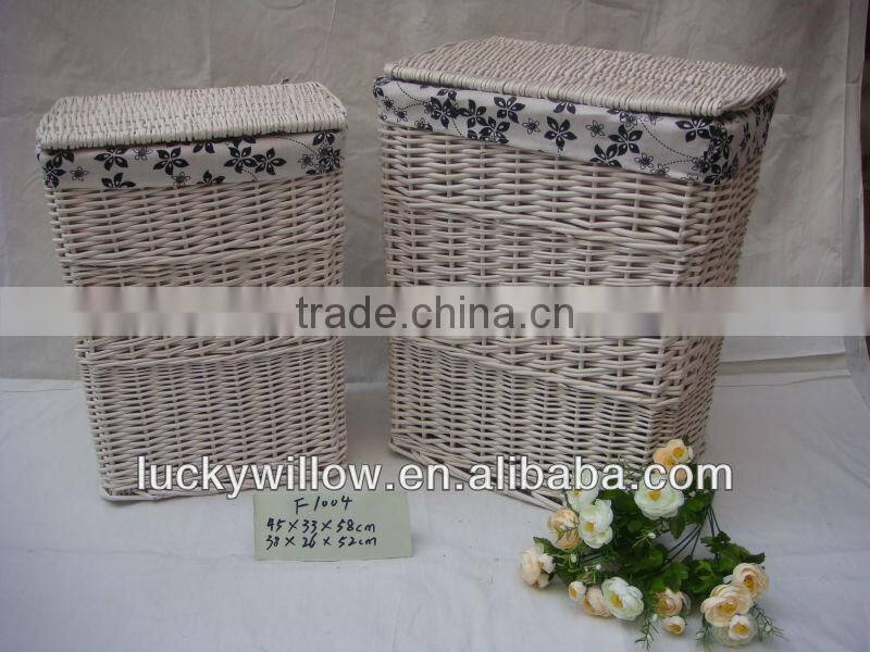 Grey wash large wicker laundry basket with lid, willow household storage basket- set of 5