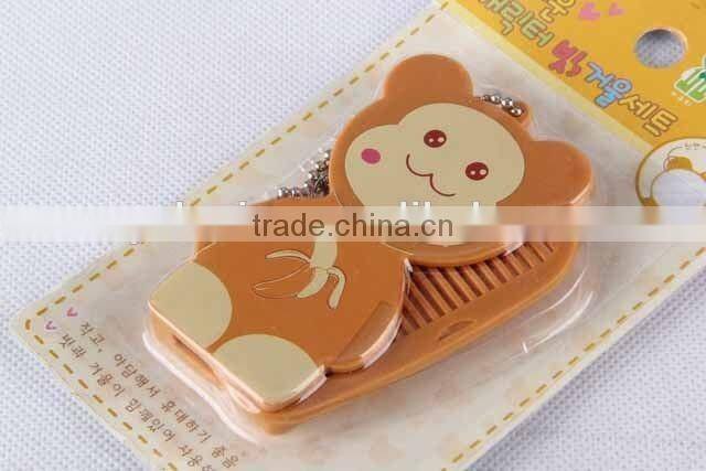 Animal shaped folding comb with mirror with hanging chain/hair brush