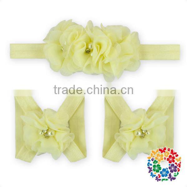 Baby Shabby flower barefoot sandals & floral headband set