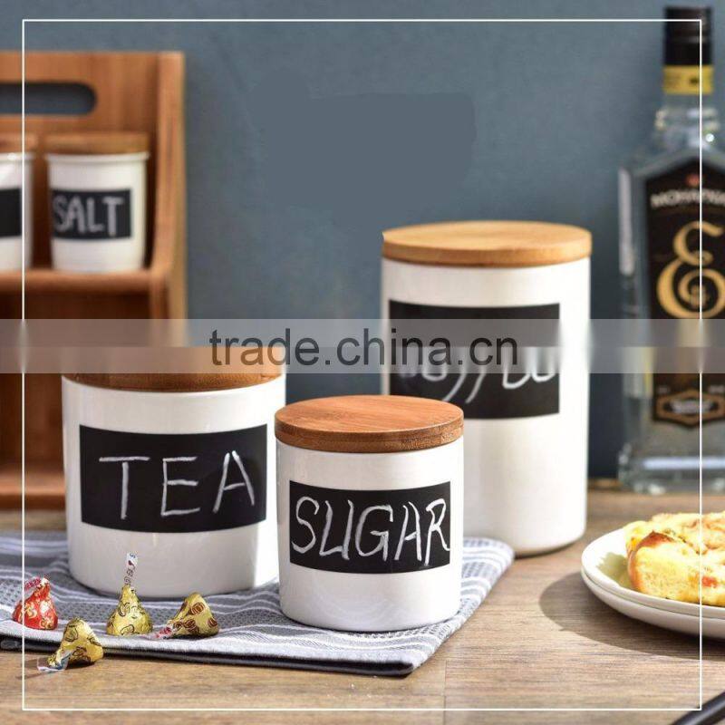 Set of 3 kitchen round metal storage canisters for tea sugar coffee