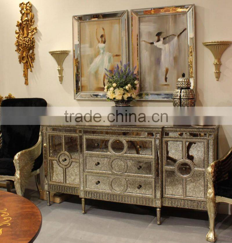 3 drawers living room furniture solid wood with antique mirror cabinet