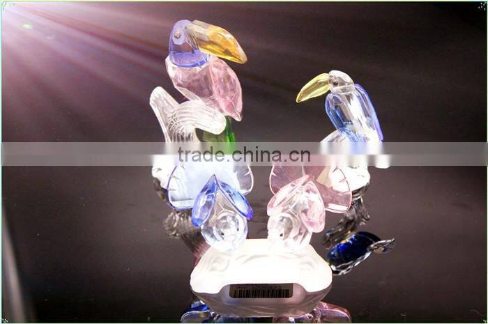 Wholesale double crystal birds with a trunk as customized crystal gifts/crystal wedding table gift for guests