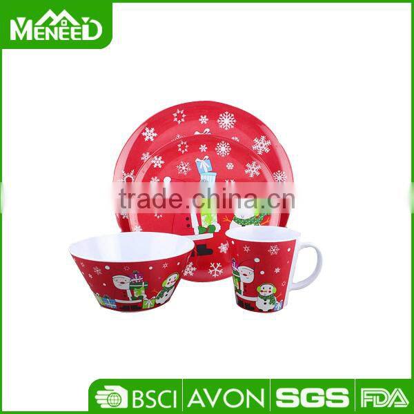 2016 Pomotional X'mas printed items, Christmas party dinnerware sets, round 5pcs christmas bowl and plates