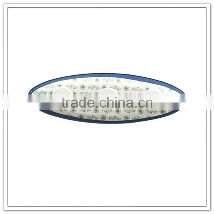 Tony artistic display moneware melamine plastic unique shell shaped plate with bule rim