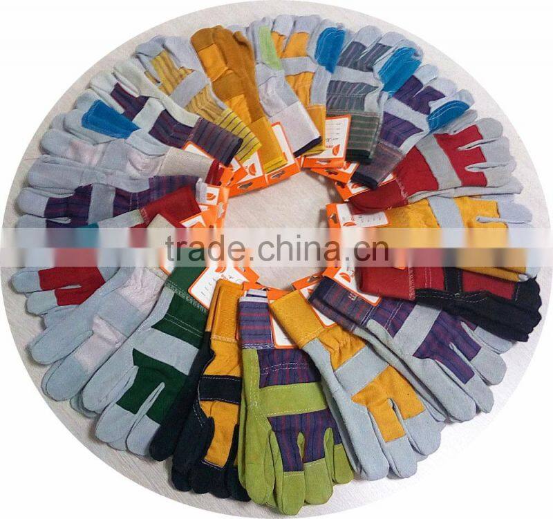 Safety Cow Split Leather Work Gloves With Double Palm And Reinforced