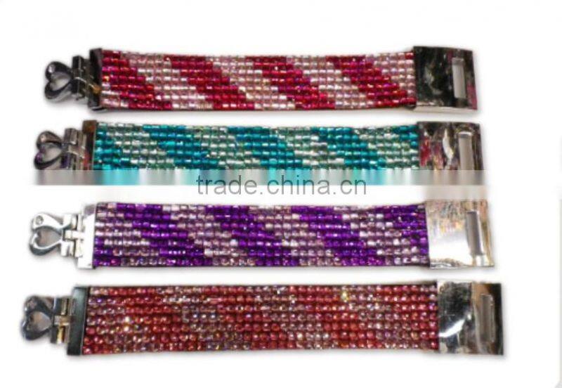 Acrylic Gem/Rhinesone Bracelet with Zinc alloy locking part, Hot Sale Gift Leather with Crystal Gem Decoration