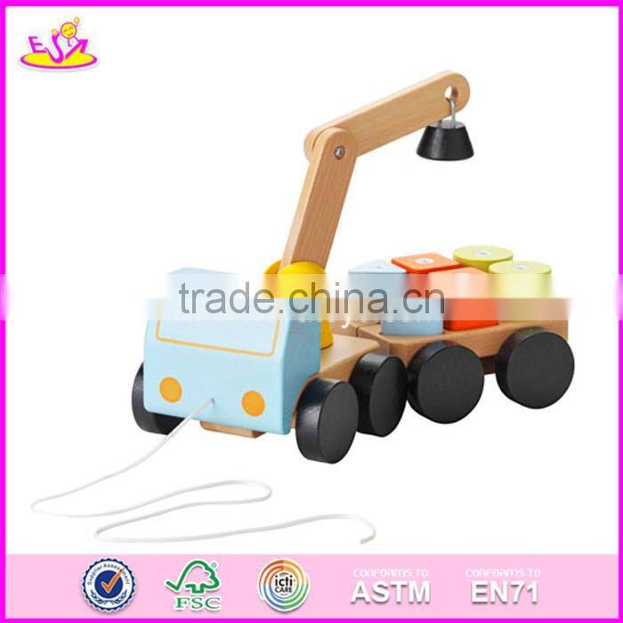 2017 new design children funny wooden toy pulling trucks W05C082