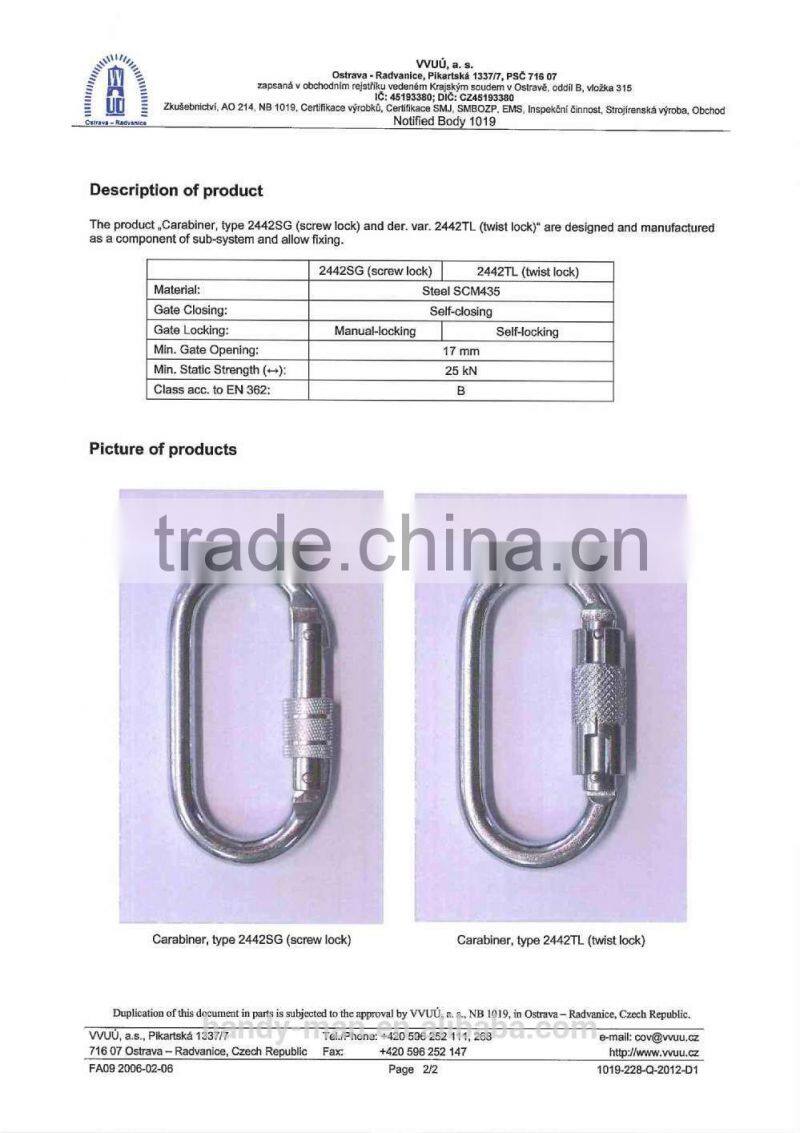 2442KTL Galvanized Twist Lock Galvanized Steel Oval Round O Ring Carabiner