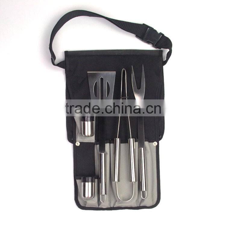 New style 5pcs bbq tool set with nylon bag for outdoor traveling