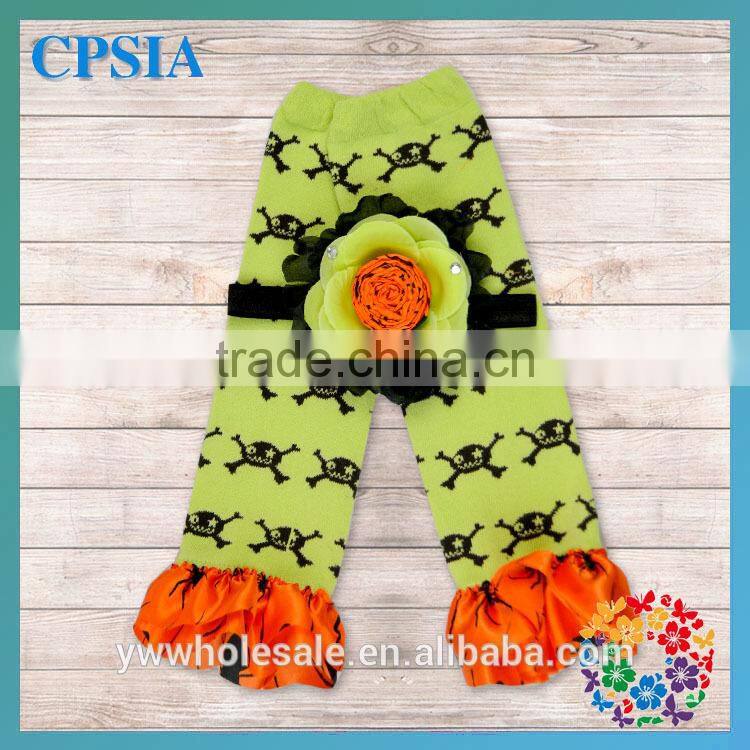 Hot sale Hallowmas black human skeleton Pattern children leg warmer and orange lace macrame baby leg warmer Wholesale