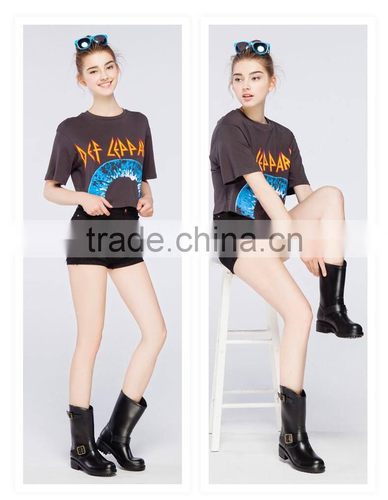 mid-tube Europe style custom women cheap rain boots with buckles