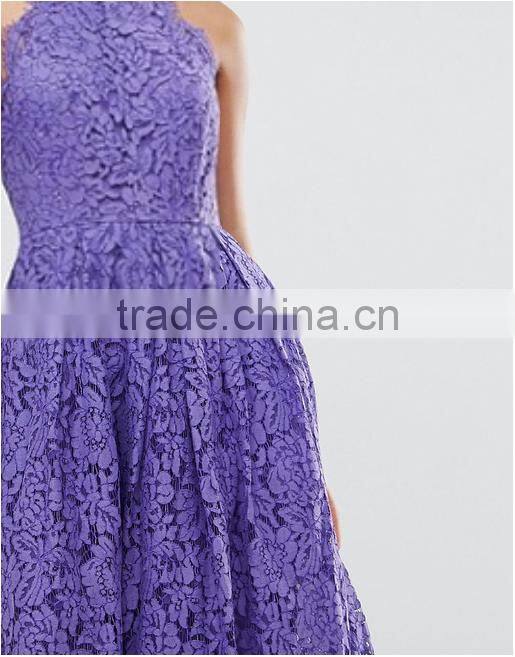 China Latest clothing OEM Lace Pinny Scallop Margin Prom Midi Fashion Dress
