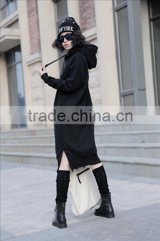 Ladies plain color simple trendy Korean style long sleeve casual autumn hoody dress